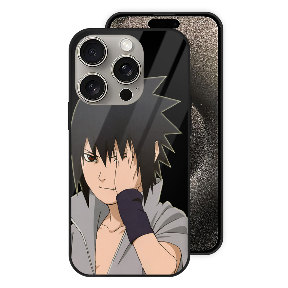 （画像用） NARUTO -ナルト- うちは サスケ Uchiha Sasuke 【iPhone15Pro対応】スマホケース 耐衝撃＆黄変防止 背面ガラス