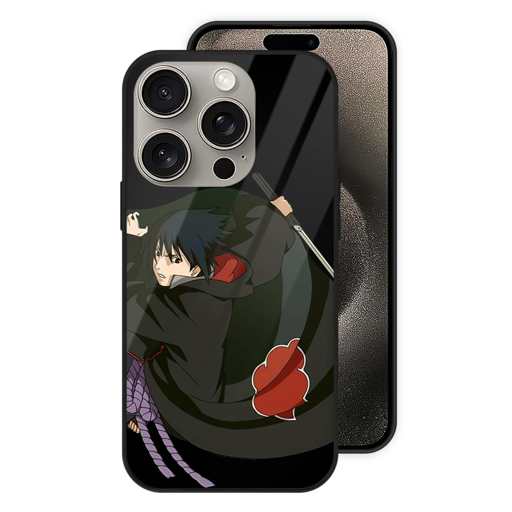 （画像用） NARUTO -ナルト- うちは サスケ Uchiha Sasuke 【iPhone15Pro対応】スマホケース 耐衝撃＆黄変防止 背面ガラス