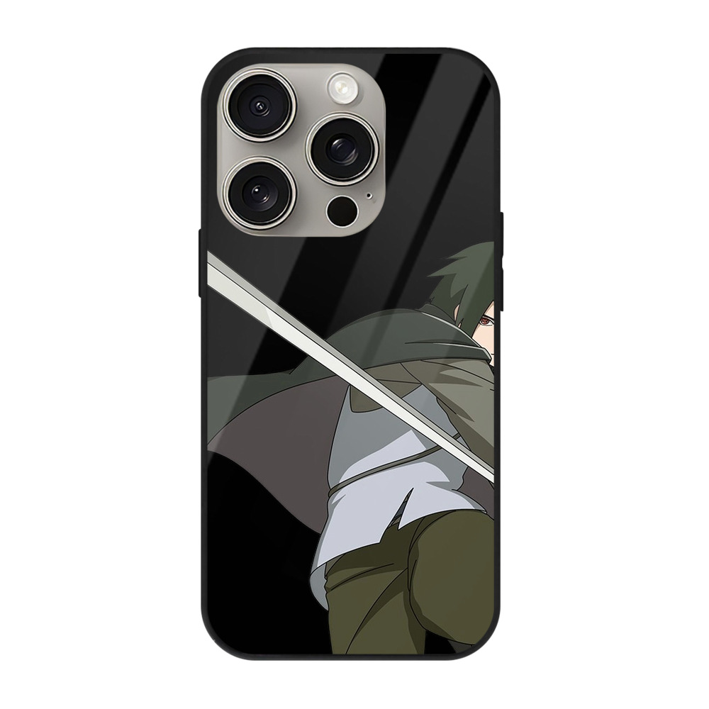 （画像用） NARUTO -ナルト- うちは サスケ Uchiha Sasuke 【iPhone15Pro対応】スマホケース 耐衝撃＆黄変防止 背面ガラス