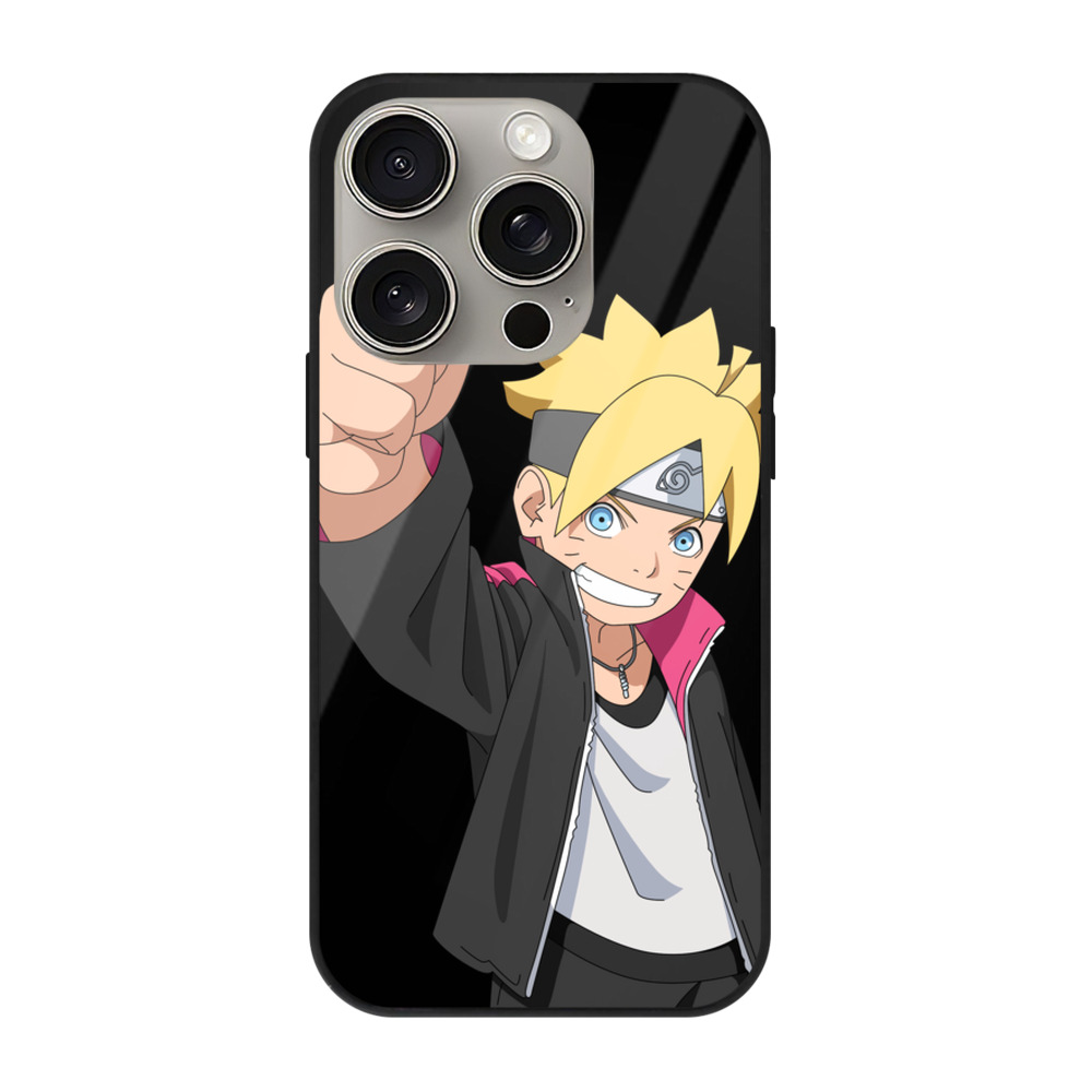 （画像用） NARUTO -ナルト- うずまき ボルト Uzumaki Boruto 【iPhone15Pro対応】スマホケース 耐衝撃＆黄変防止 背面ガラス