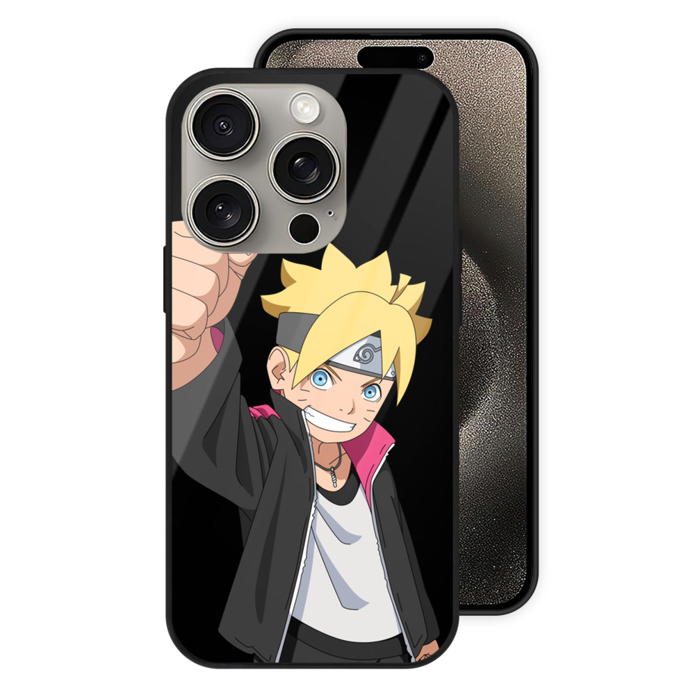 （画像用） NARUTO -ナルト- うずまき ボルト Uzumaki Boruto 【iPhone15Pro対応】スマホケース 耐衝撃＆黄変防止 背面ガラス