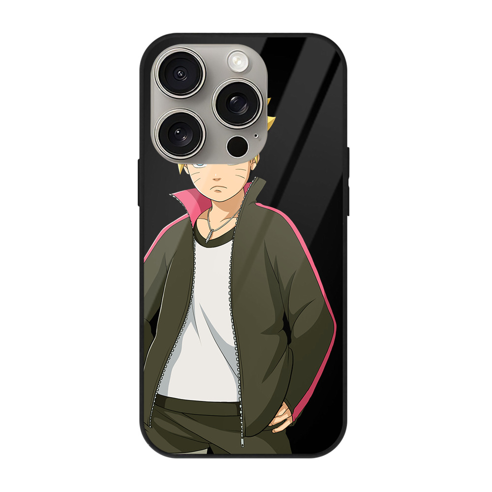（画像用） NARUTO -ナルト- うずまき ボルト Uzumaki Boruto 【iPhone15Pro対応】スマホケース 耐衝撃＆黄変防止 背面ガラス