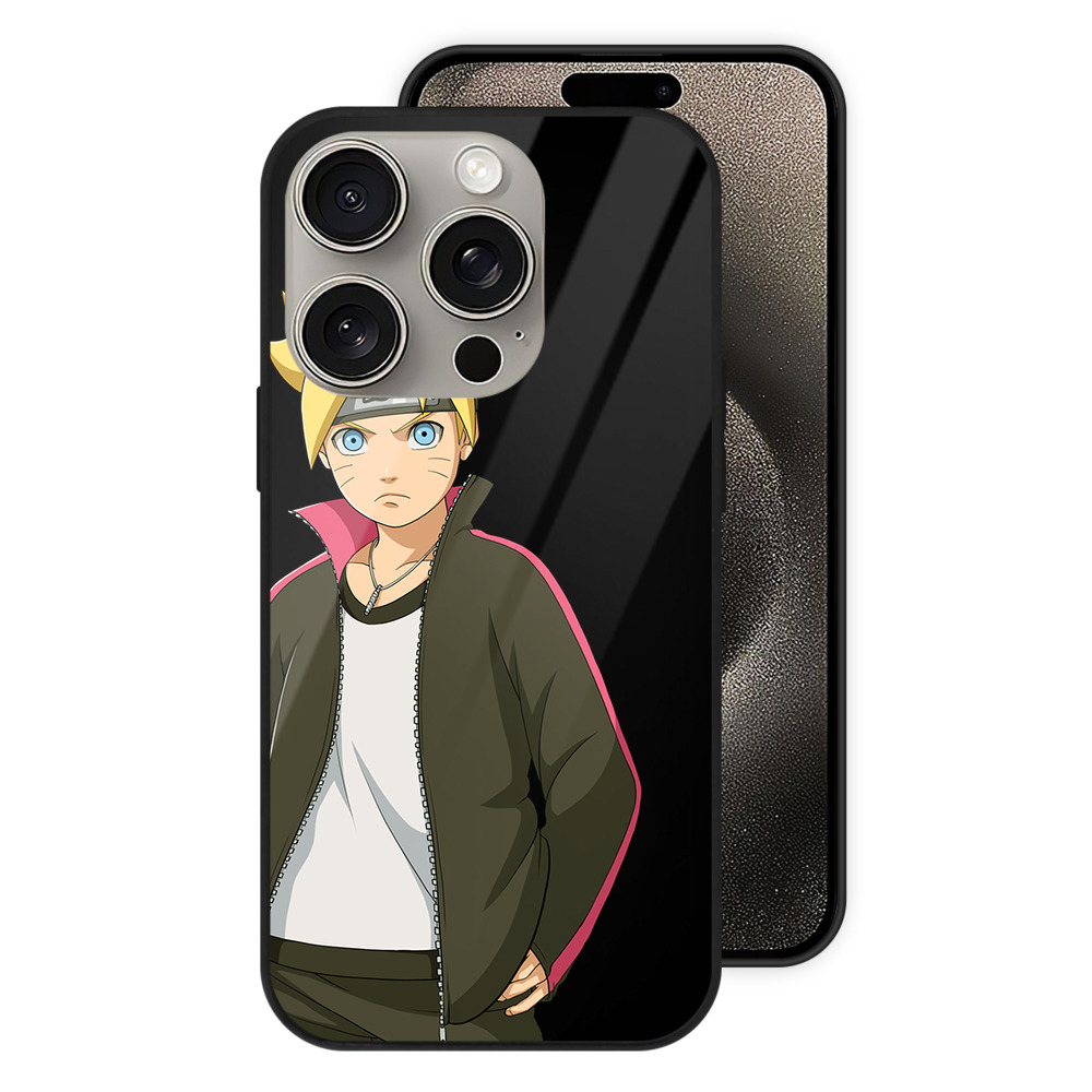 （画像用） NARUTO -ナルト- うずまき ボルト Uzumaki Boruto 【iPhone15Pro対応】スマホケース 耐衝撃＆黄変防止 背面ガラス