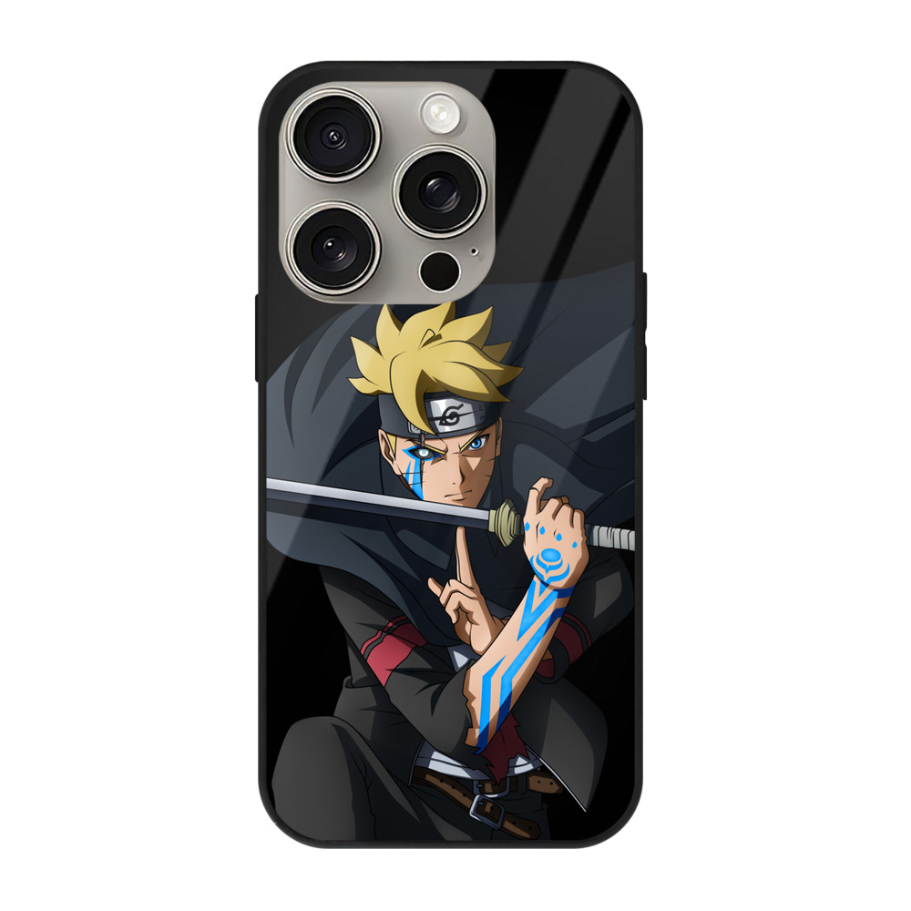 （画像用） NARUTO -ナルト- うずまき ボルト Uzumaki Boruto 【iPhone15Pro対応】スマホケース 耐衝撃＆黄変防止 背面ガラス