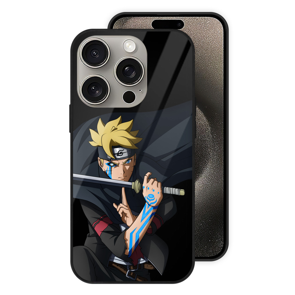 （画像用） NARUTO -ナルト- うずまき ボルト Uzumaki Boruto 【iPhone15Pro対応】スマホケース 耐衝撃＆黄変防止 背面ガラス