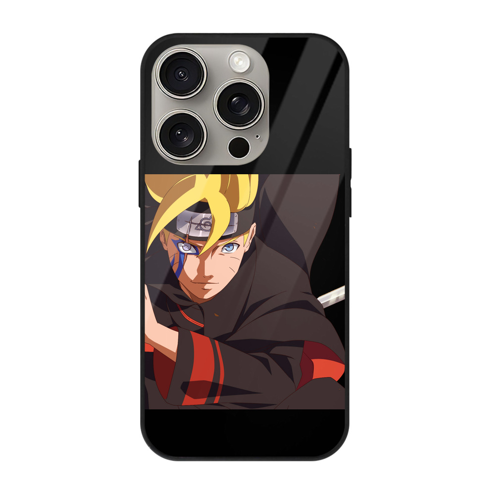 （画像用） NARUTO -ナルト- うずまき ボルト Uzumaki Boruto 【iPhone15Pro対応】スマホケース 耐衝撃＆黄変防止 背面ガラス