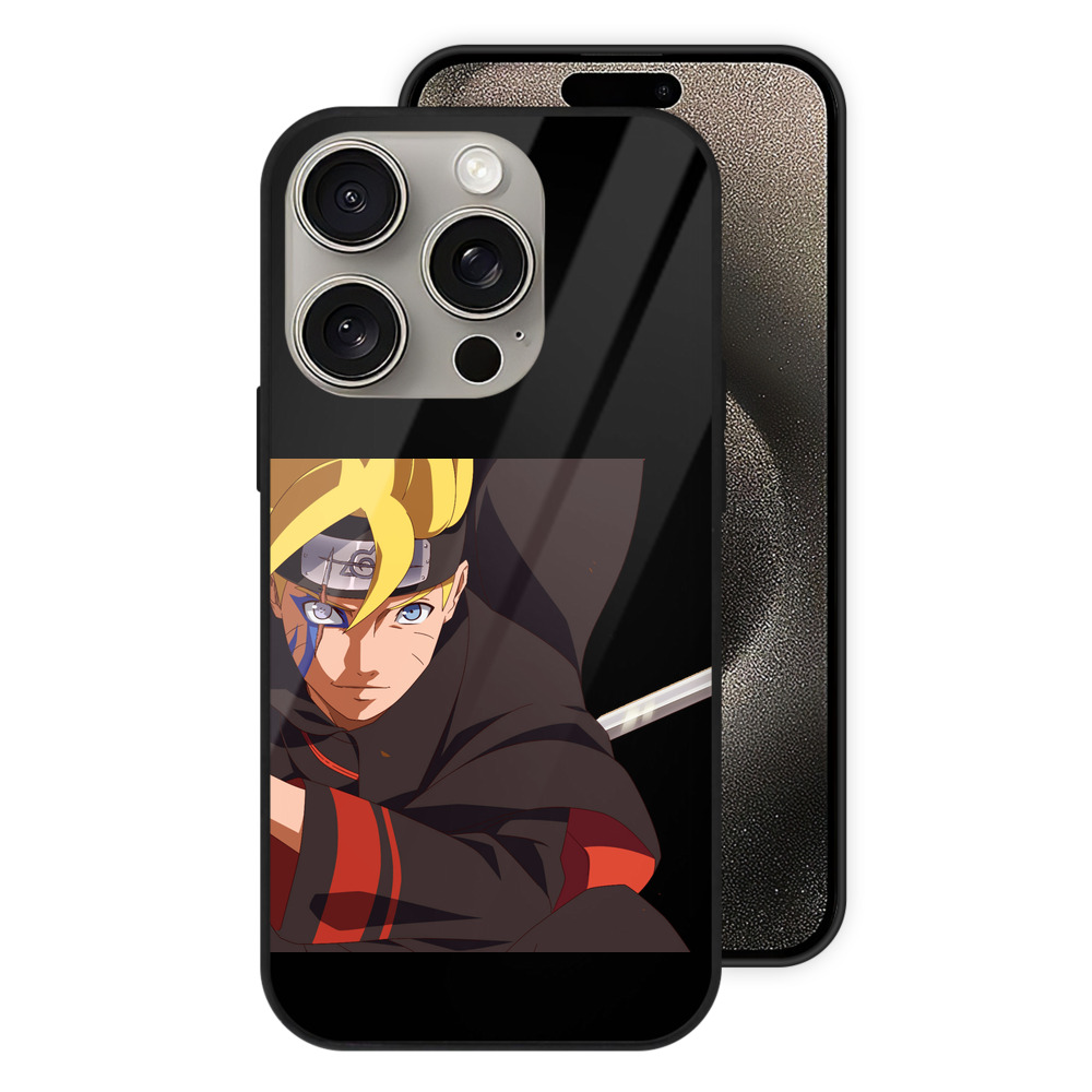 （画像用） NARUTO -ナルト- うずまき ボルト Uzumaki Boruto 【iPhone15Pro対応】スマホケース 耐衝撃＆黄変防止 背面ガラス