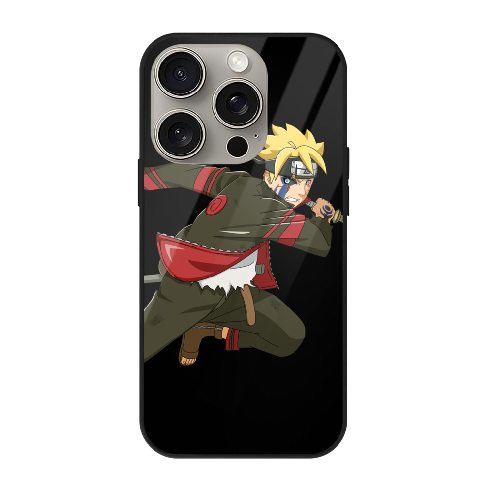 （画像用） NARUTO -ナルト- うずまき ボルト Uzumaki Boruto 【iPhone15Pro対応】スマホケース 耐衝撃＆黄変防止 背面ガラス