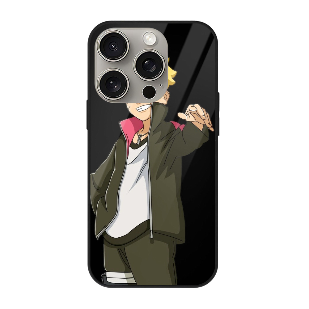 （画像用） NARUTO -ナルト- うずまき ボルト Uzumaki Boruto 【iPhone15Pro対応】スマホケース 耐衝撃＆黄変防止 背面ガラス