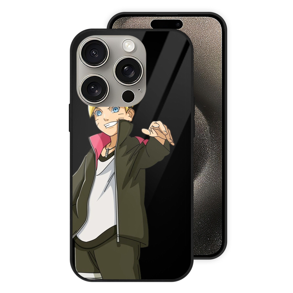 （画像用） NARUTO -ナルト- うずまき ボルト Uzumaki Boruto 【iPhone15Pro対応】スマホケース 耐衝撃＆黄変防止 背面ガラス