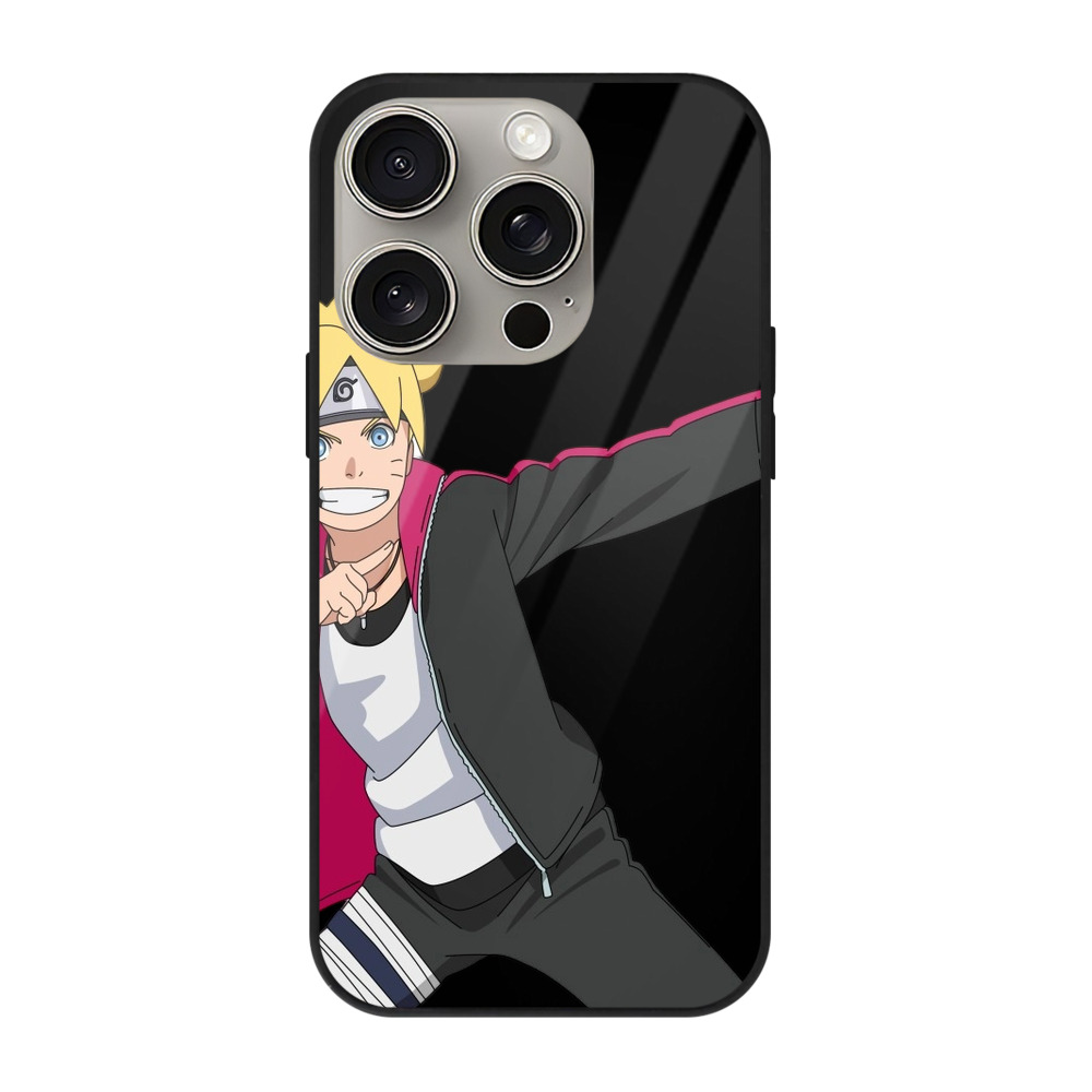 （画像用） NARUTO -ナルト- うずまき ボルト Uzumaki Boruto 【iPhone15Pro対応】スマホケース 耐衝撃＆黄変防止 背面ガラス