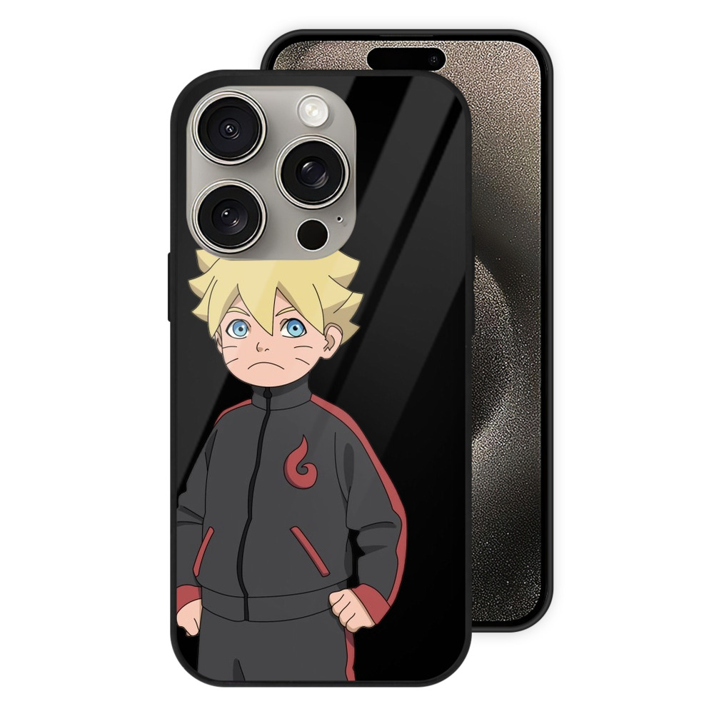 （画像用） NARUTO -ナルト- うずまき ボルト Uzumaki Boruto 【iPhone15Pro対応】スマホケース 耐衝撃＆黄変防止 背面ガラス