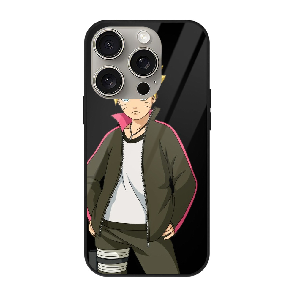 （画像用） NARUTO -ナルト- うずまき ボルト Uzumaki Boruto 【iPhone15Pro対応】スマホケース 耐衝撃＆黄変防止 背面ガラス