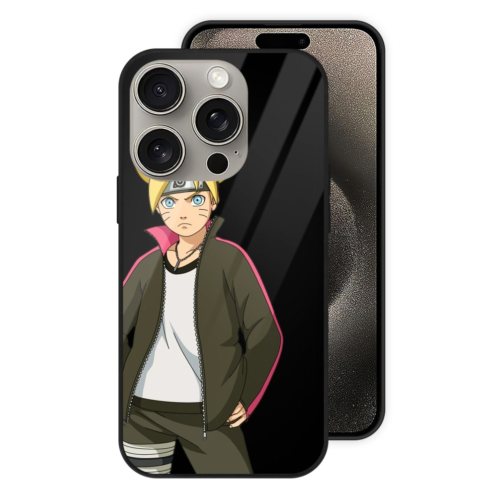 （画像用） NARUTO -ナルト- うずまき ボルト Uzumaki Boruto 【iPhone15Pro対応】スマホケース 耐衝撃＆黄変防止 背面ガラス