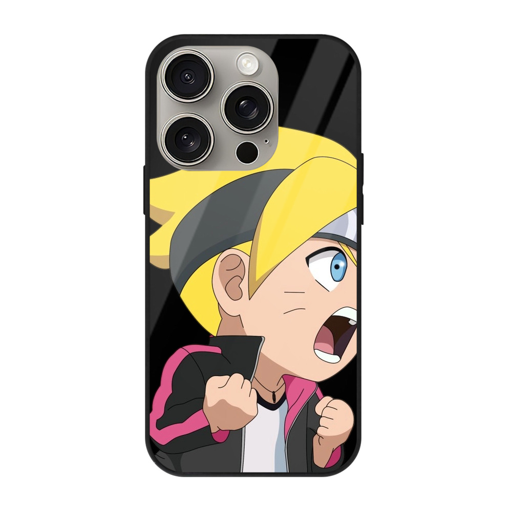 （画像用） NARUTO -ナルト- うずまき ボルト Uzumaki Boruto 【iPhone15Pro対応】スマホケース 耐衝撃＆黄変防止 背面ガラス