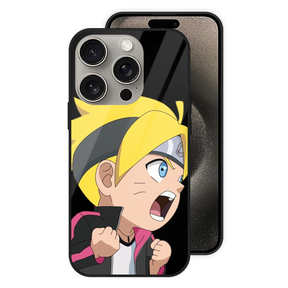 （画像用） NARUTO -ナルト- うずまき ボルト Uzumaki Boruto 【iPhone15Pro対応】スマホケース 耐衝撃＆黄変防止 背面ガラス