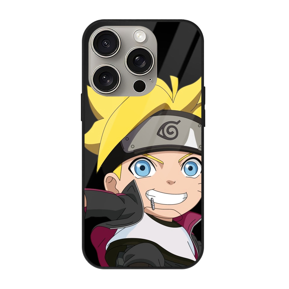 （画像用） NARUTO -ナルト- うずまき ボルト Uzumaki Boruto 【iPhone15Pro対応】スマホケース 耐衝撃＆黄変防止 背面ガラス