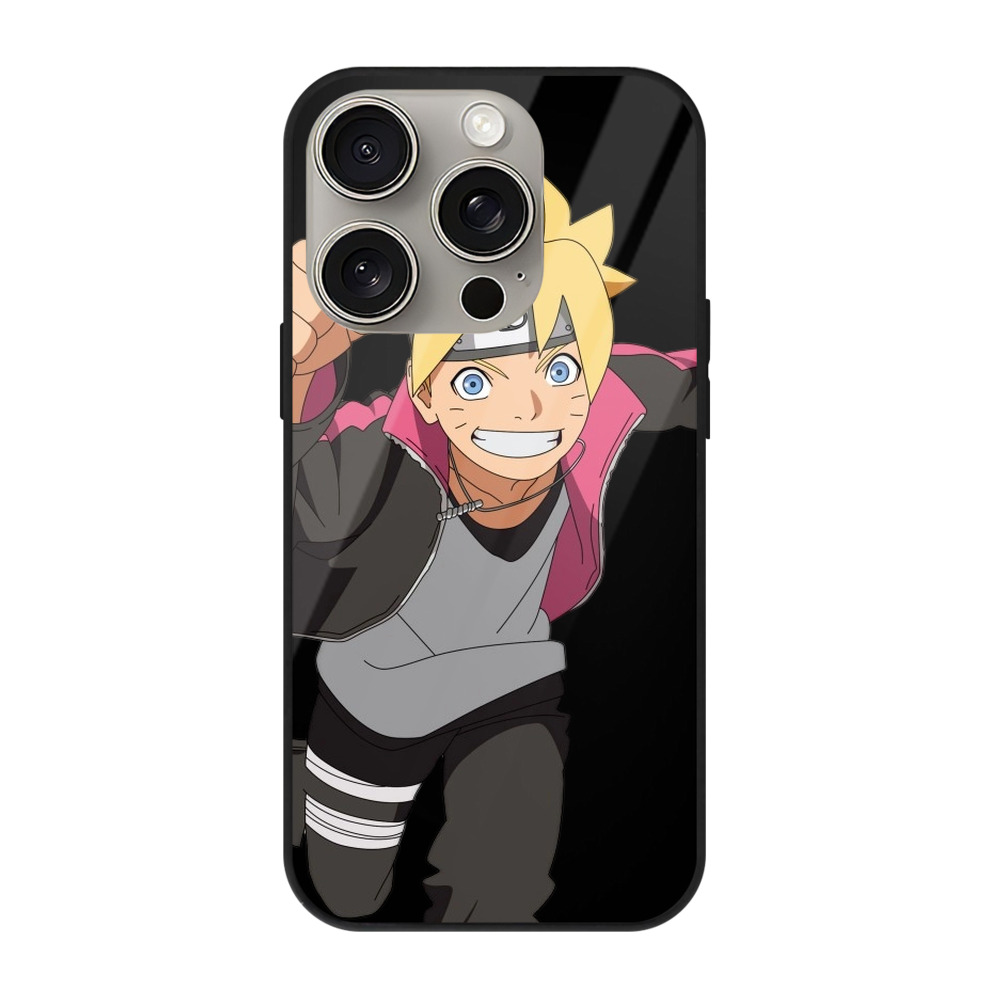 （画像用） NARUTO -ナルト- うずまき ボルト Uzumaki Boruto 【iPhone15Pro対応】スマホケース 耐衝撃＆黄変防止 背面ガラス