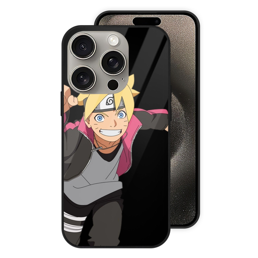 （画像用） NARUTO -ナルト- うずまき ボルト Uzumaki Boruto 【iPhone15Pro対応】スマホケース 耐衝撃＆黄変防止 背面ガラス
