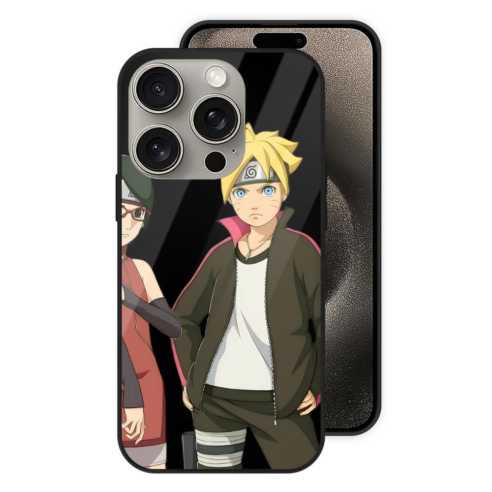（画像用） NARUTO -ナルト- うずまき ボルト Uzumaki Boruto 【iPhone15Pro対応】スマホケース 耐衝撃＆黄変防止 背面ガラス