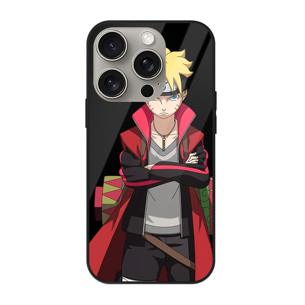 （画像用） NARUTO -ナルト- うずまき ボルト Uzumaki Boruto 【iPhone15Pro対応】スマホケース 耐衝撃＆黄変防止 背面ガラス