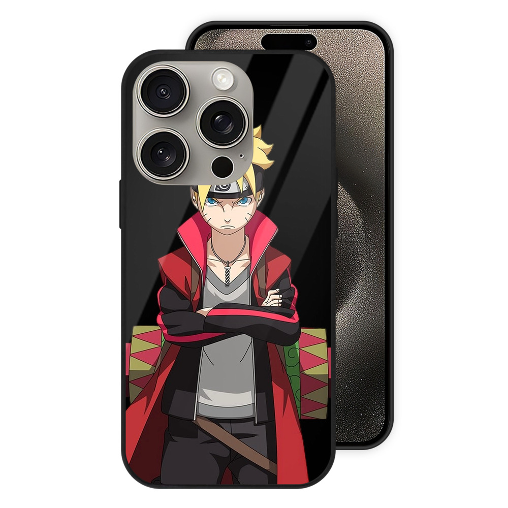 （画像用） NARUTO -ナルト- うずまき ボルト Uzumaki Boruto 【iPhone15Pro対応】スマホケース 耐衝撃＆黄変防止 背面ガラス