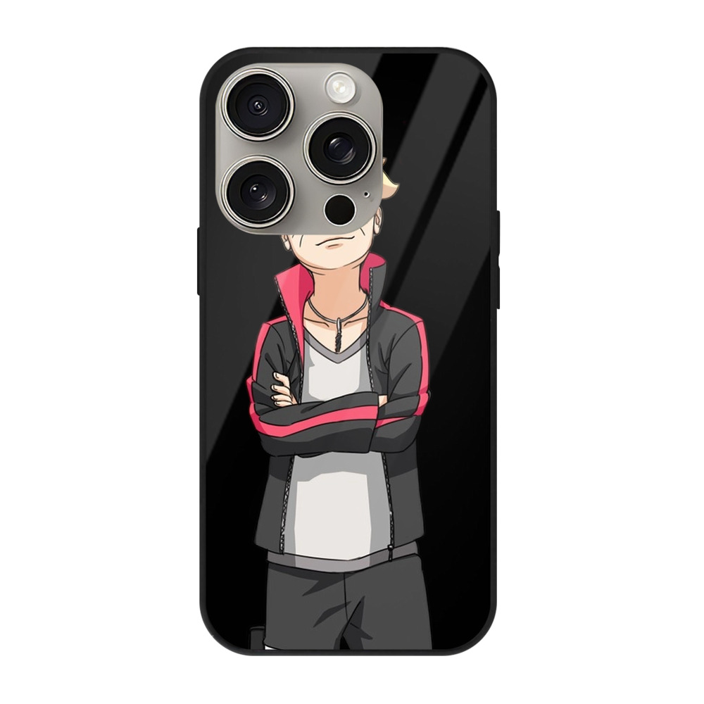（画像用） NARUTO -ナルト- うずまき ボルト Uzumaki Boruto 【iPhone15Pro対応】スマホケース 耐衝撃＆黄変防止 背面ガラス