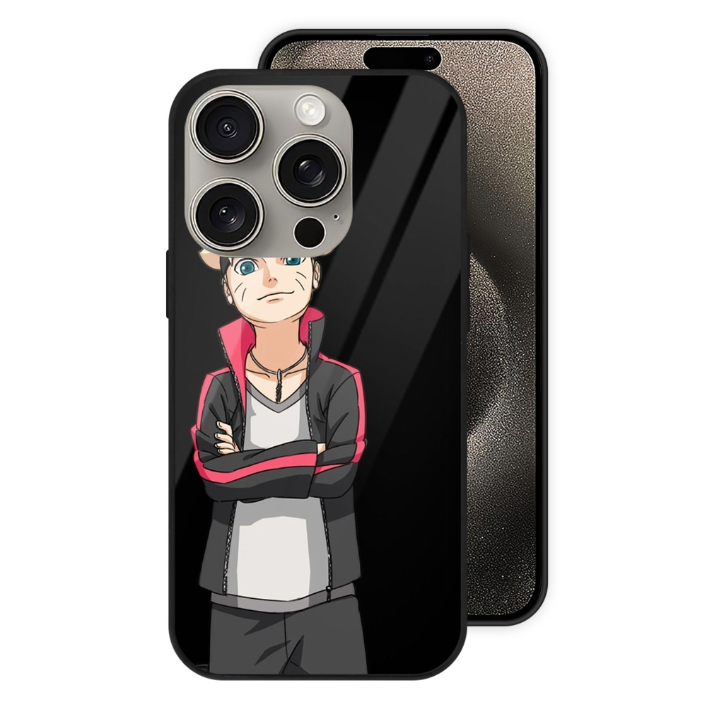（画像用） NARUTO -ナルト- うずまき ボルト Uzumaki Boruto 【iPhone15Pro対応】スマホケース 耐衝撃＆黄変防止 背面ガラス