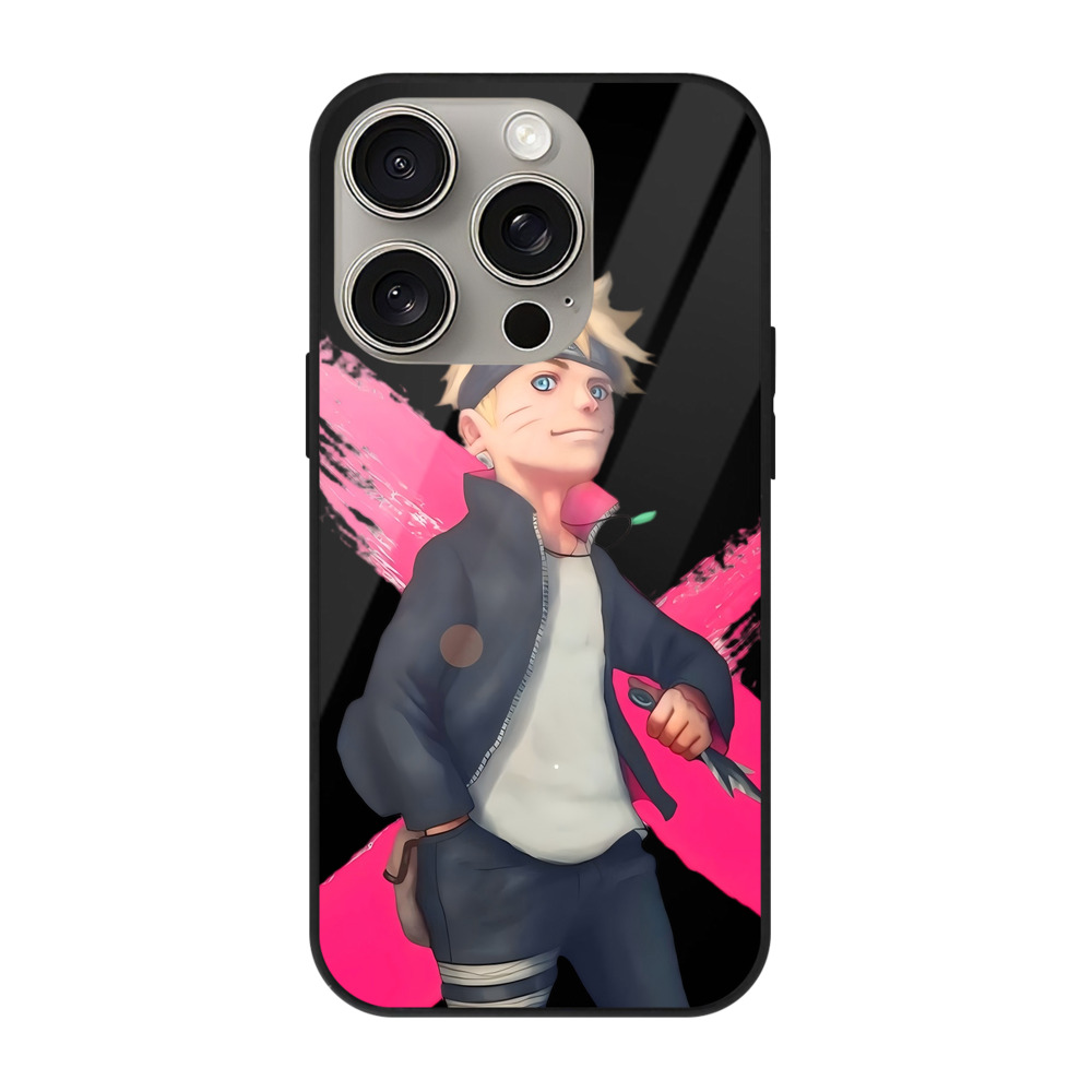 （画像用） NARUTO -ナルト- うずまき ボルト Uzumaki Boruto 【iPhone15Pro対応】スマホケース 耐衝撃＆黄変防止 背面ガラス