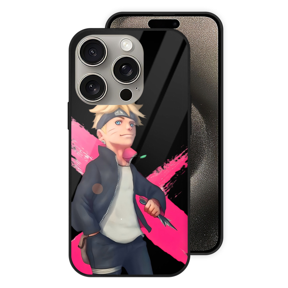 （画像用） NARUTO -ナルト- うずまき ボルト Uzumaki Boruto 【iPhone15Pro対応】スマホケース 耐衝撃＆黄変防止 背面ガラス