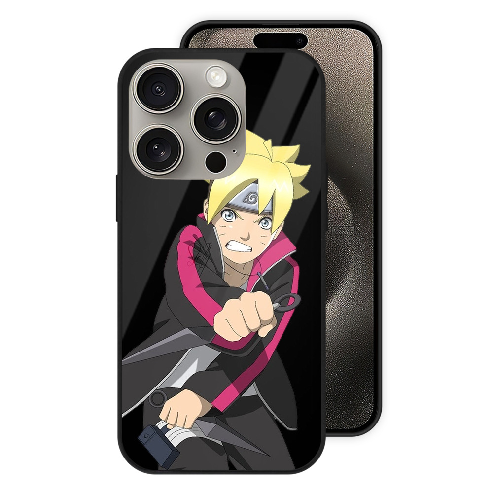 （画像用） NARUTO -ナルト- うずまき ボルト Uzumaki Boruto 【iPhone15Pro対応】スマホケース 耐衝撃＆黄変防止 背面ガラス