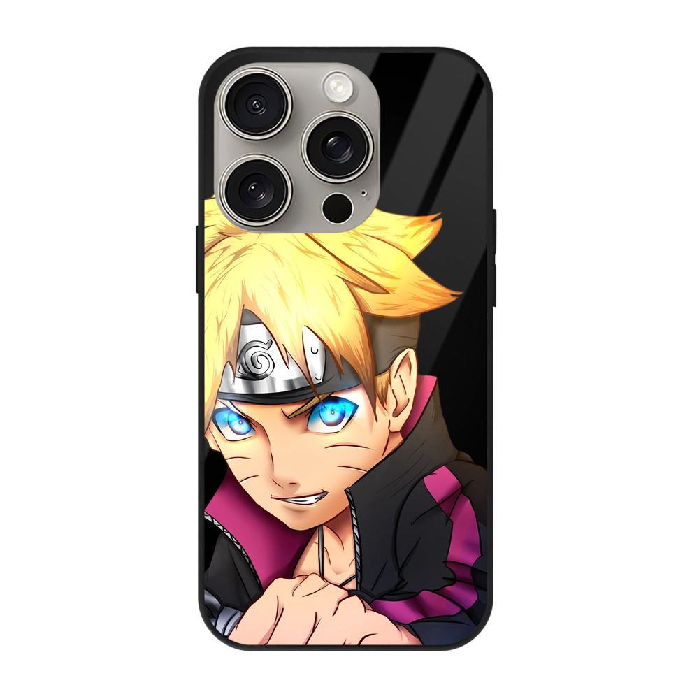 （画像用） NARUTO -ナルト- うずまき ボルト Uzumaki Boruto 【iPhone15Pro対応】スマホケース 耐衝撃＆黄変防止 背面ガラス