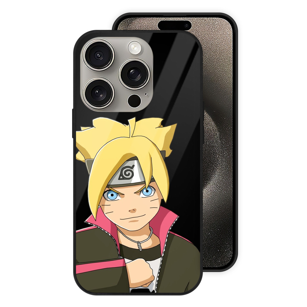 （画像用） NARUTO -ナルト- うずまき ボルト Uzumaki Boruto 【iPhone15Pro対応】スマホケース 耐衝撃＆黄変防止 背面ガラス