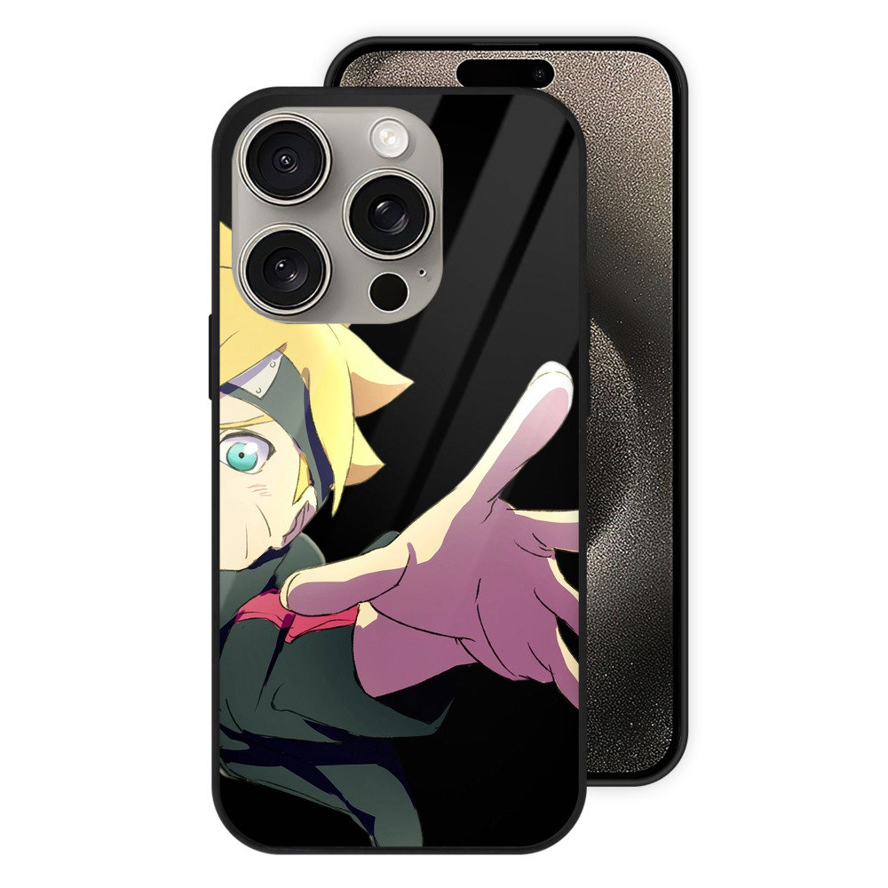 （画像用） NARUTO -ナルト- うずまき ボルト Uzumaki Boruto 【iPhone15Pro対応】スマホケース 耐衝撃＆黄変防止 背面ガラス
