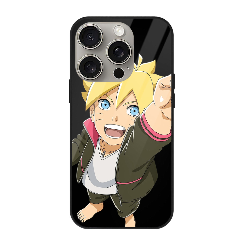 （画像用） NARUTO -ナルト- うずまき ボルト Uzumaki Boruto 【iPhone15Pro対応】スマホケース 耐衝撃＆黄変防止 背面ガラス