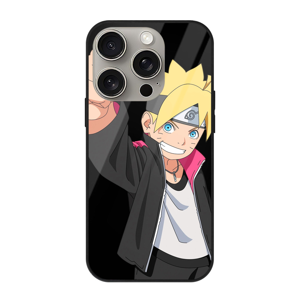 （画像用） NARUTO -ナルト- うずまき ボルト Uzumaki Boruto 【iPhone15Pro対応】スマホケース 耐衝撃＆黄変防止 背面ガラス