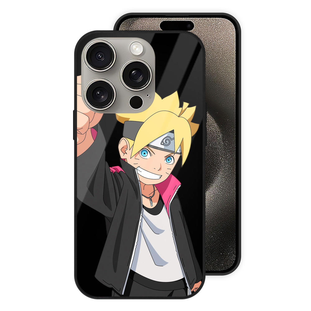 （画像用） NARUTO -ナルト- うずまき ボルト Uzumaki Boruto 【iPhone15Pro対応】スマホケース 耐衝撃＆黄変防止 背面ガラス