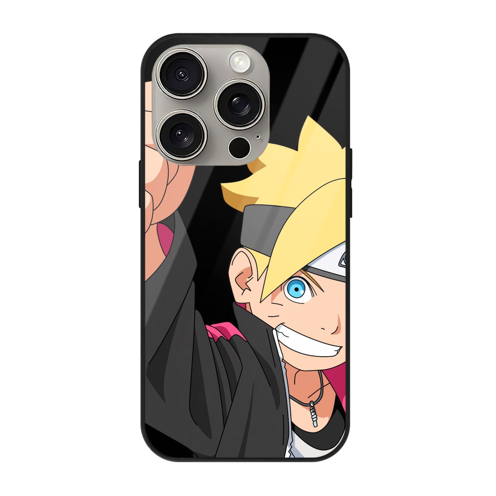 （画像用） NARUTO -ナルト- うずまき ボルト Uzumaki Boruto 【iPhone15Pro対応】スマホケース 耐衝撃＆黄変防止 背面ガラス