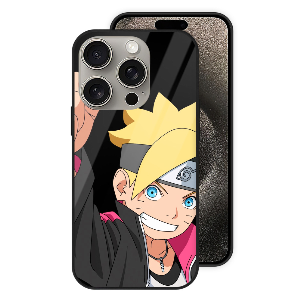 （画像用） NARUTO -ナルト- うずまき ボルト Uzumaki Boruto 【iPhone15Pro対応】スマホケース 耐衝撃＆黄変防止 背面ガラス