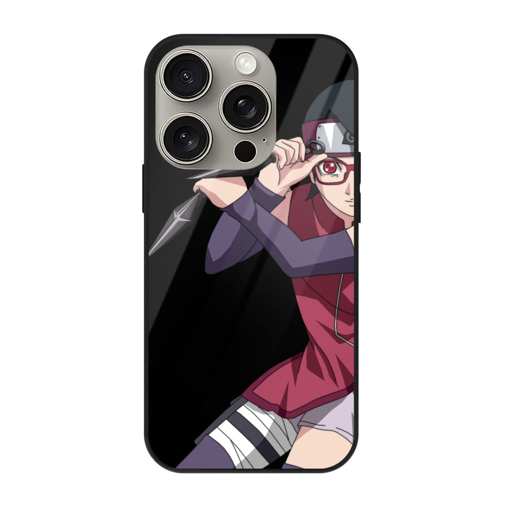 （画像用） NARUTO -ナルト- うちは サラダ Uchiha Sarada 【iPhone15Pro対応】スマホケース 耐衝撃＆黄変防止 背面ガラス