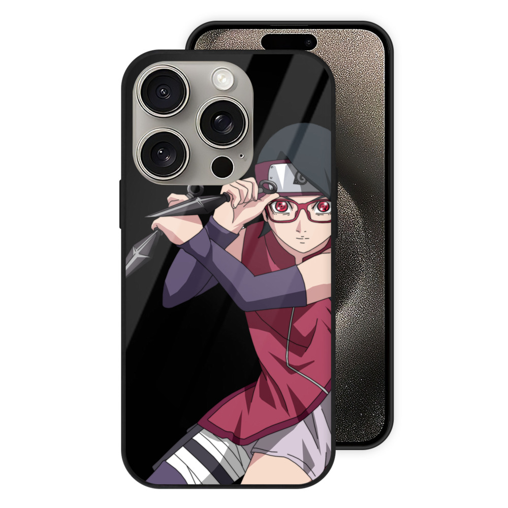 （画像用） NARUTO -ナルト- うちは サラダ Uchiha Sarada 【iPhone15Pro対応】スマホケース 耐衝撃＆黄変防止 背面ガラス