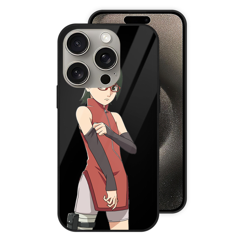 （画像用） NARUTO -ナルト- うちは サラダ Uchiha Sarada 【iPhone15Pro対応】スマホケース 耐衝撃＆黄変防止 背面ガラス