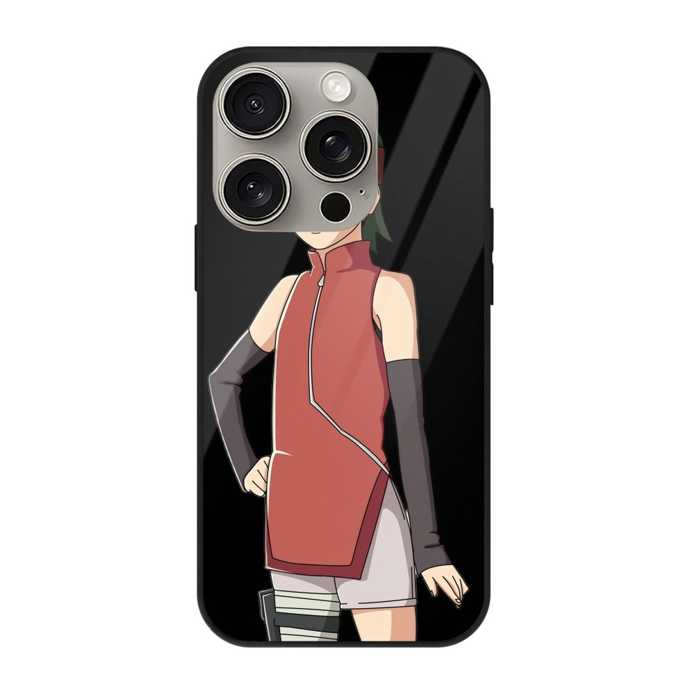 （画像用） NARUTO -ナルト- うちは サラダ Uchiha Sarada 【iPhone15Pro対応】スマホケース 耐衝撃＆黄変防止 背面ガラス