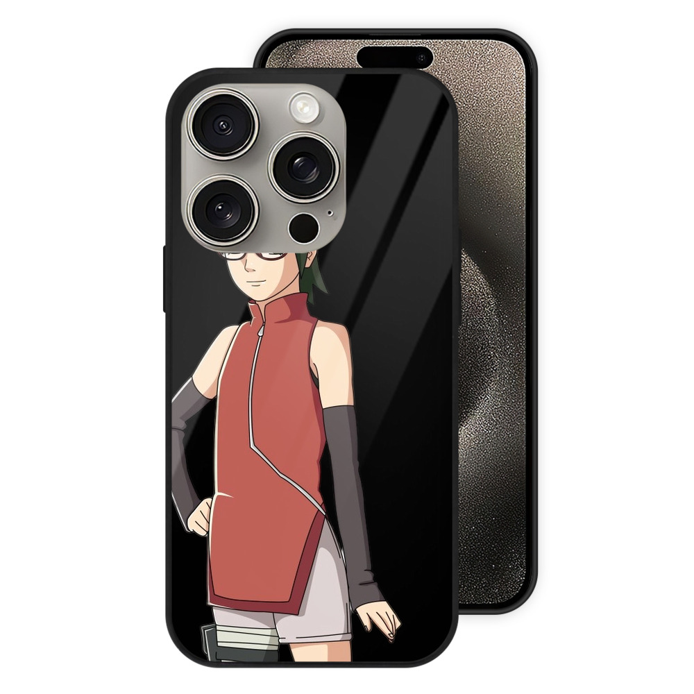 （画像用） NARUTO -ナルト- うちは サラダ Uchiha Sarada 【iPhone15Pro対応】スマホケース 耐衝撃＆黄変防止 背面ガラス