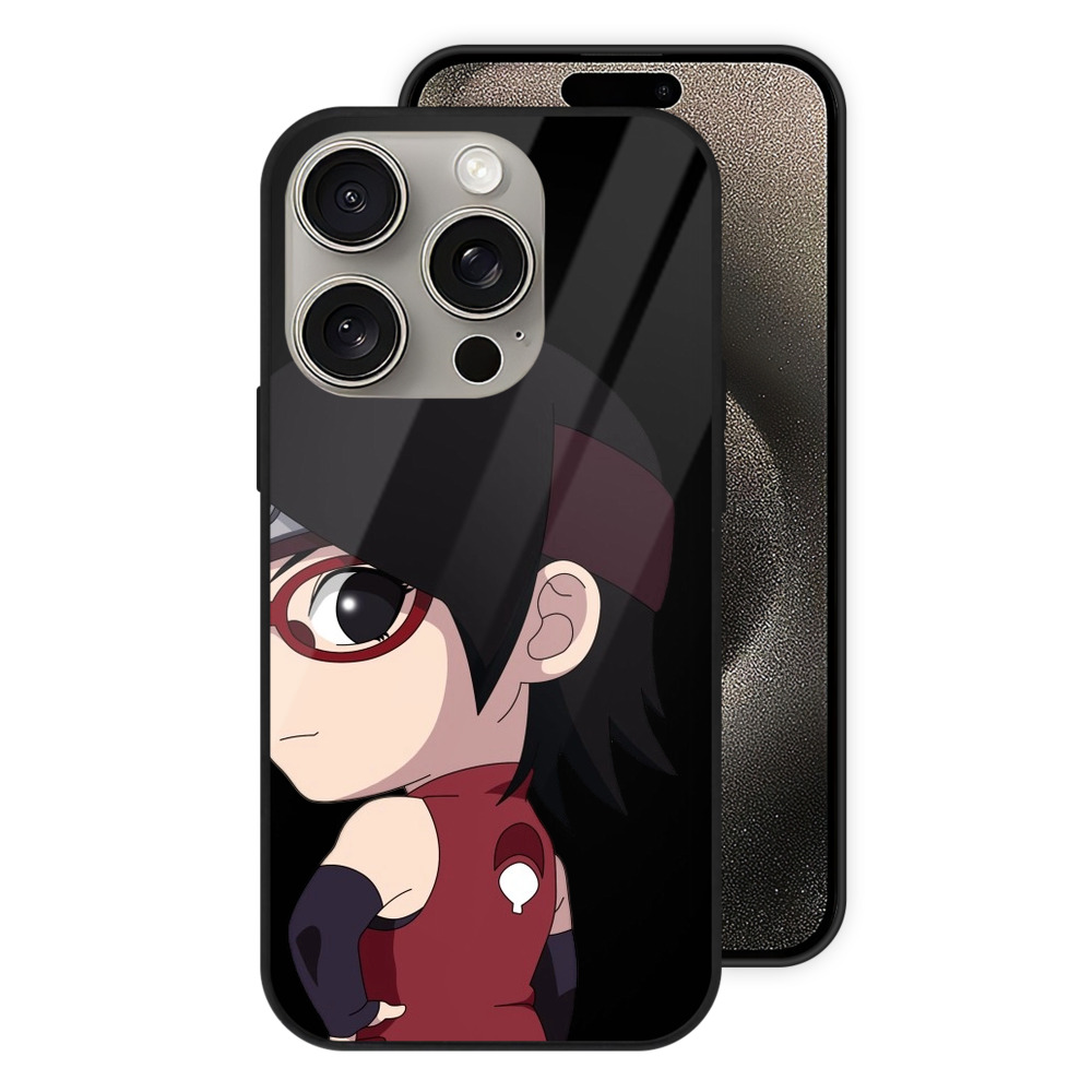 （画像用） NARUTO -ナルト- うちは サラダ Uchiha Sarada 【iPhone15Pro対応】スマホケース 耐衝撃＆黄変防止 背面ガラス