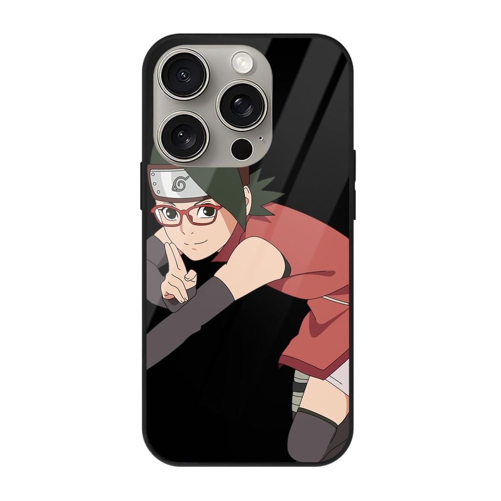 （画像用） NARUTO -ナルト- うちは サラダ Uchiha Sarada 【iPhone15Pro対応】スマホケース 耐衝撃＆黄変防止 背面ガラス
