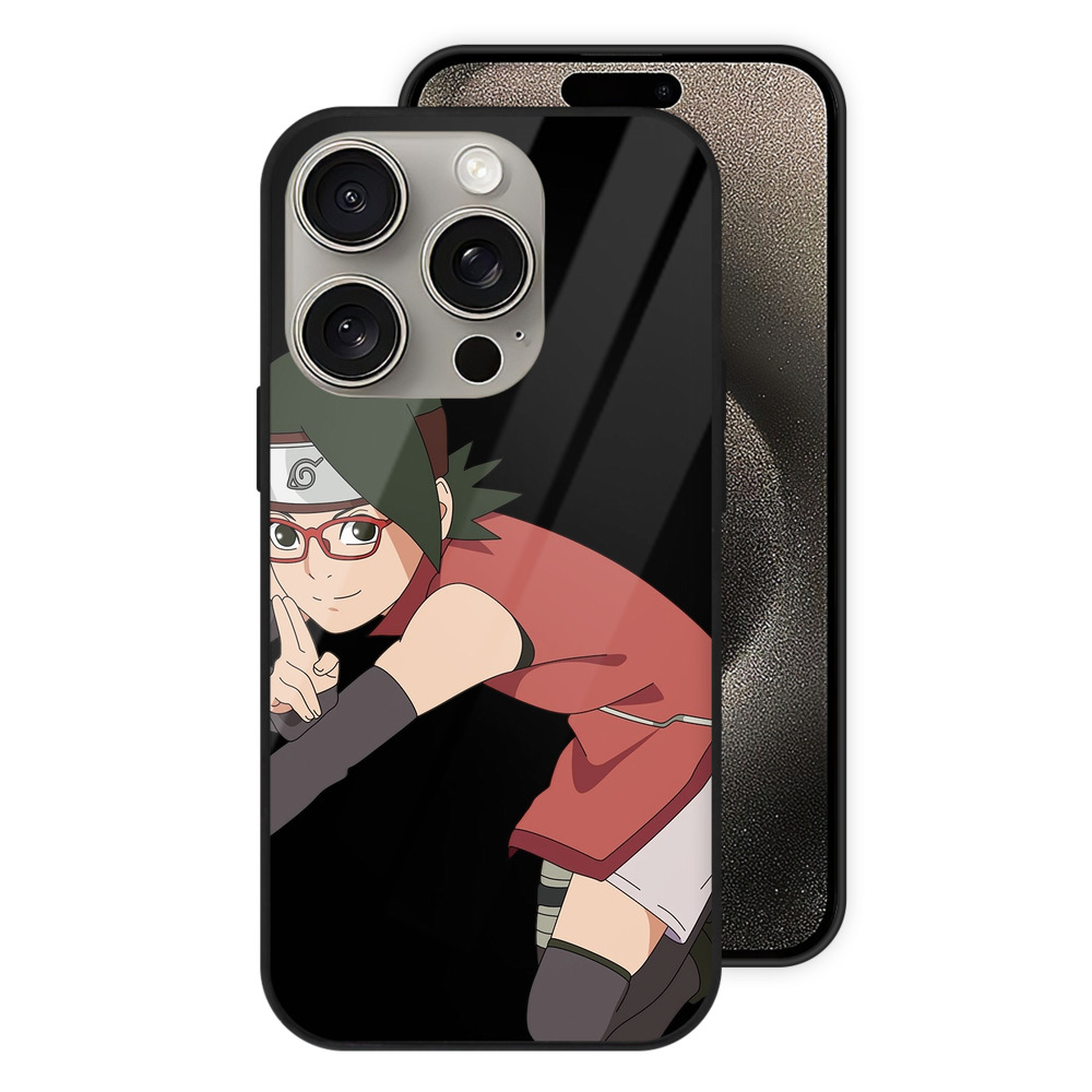（画像用） NARUTO -ナルト- うちは サラダ Uchiha Sarada 【iPhone15Pro対応】スマホケース 耐衝撃＆黄変防止 背面ガラス