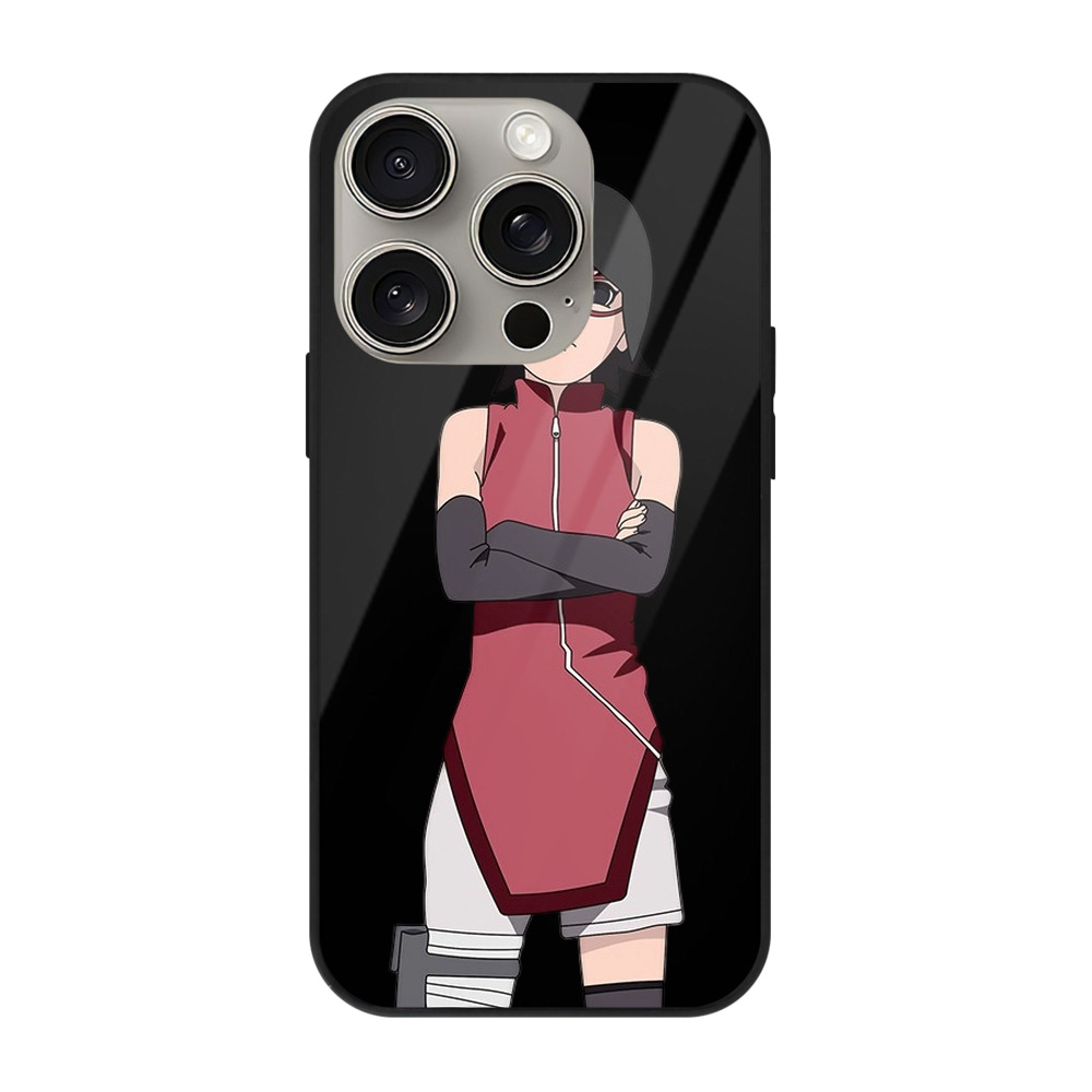 （画像用） NARUTO -ナルト- うちは サラダ Uchiha Sarada 【iPhone15Pro対応】スマホケース 耐衝撃＆黄変防止 背面ガラス
