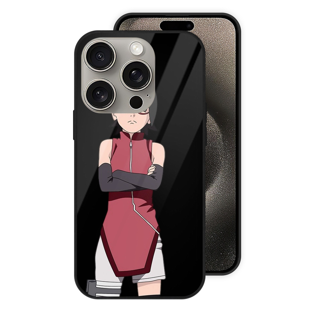 （画像用） NARUTO -ナルト- うちは サラダ Uchiha Sarada 【iPhone15Pro対応】スマホケース 耐衝撃＆黄変防止 背面ガラス