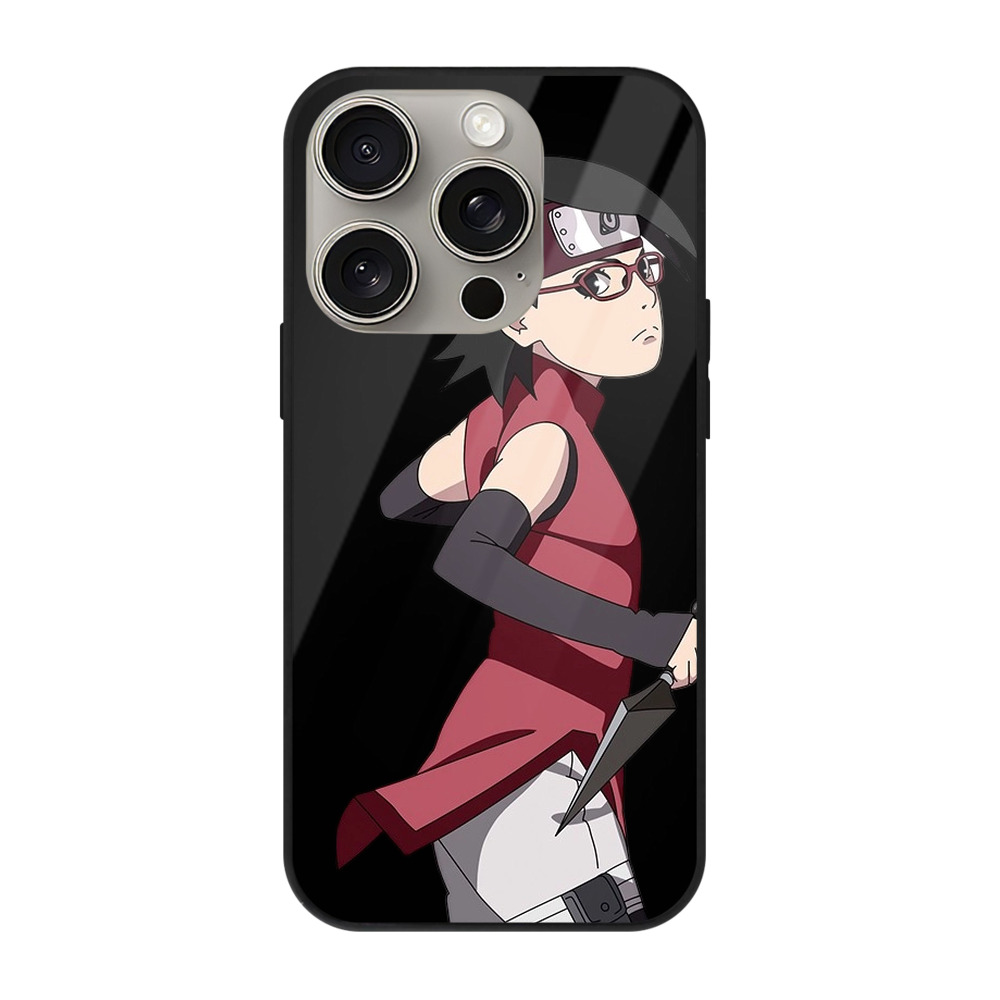 （画像用） NARUTO -ナルト- うちは サラダ Uchiha Sarada 【iPhone15Pro対応】スマホケース 耐衝撃＆黄変防止 背面ガラス